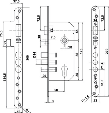 CERRADURA 301 CROMO ANT/TARG. C/R