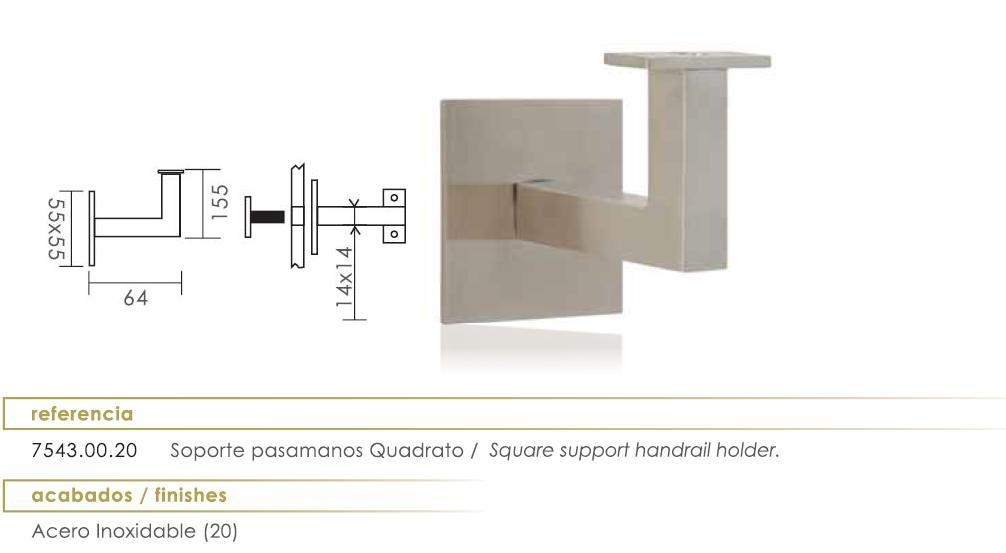 SOPORTE PASAMANOS 7543 A.INOX CUADRADO