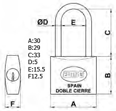 CANDADO 31-30 LATON ARCO LARGO LL/IGUALES